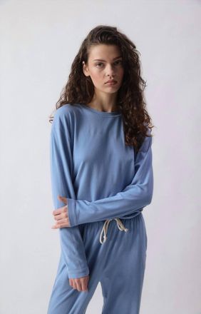 American Vintage Ypawood Long Sleeve T-Shirt In Melange Blue
