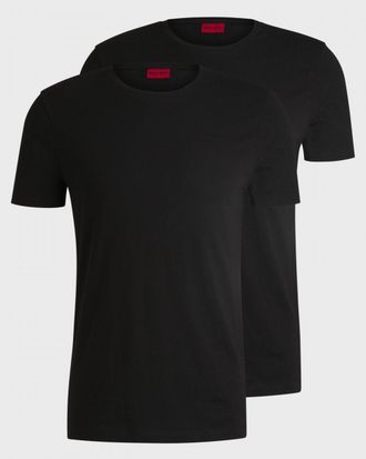 HUGO BOSS Hugo Round Mens Two-Pack of Slim-Fit T-Shirts in Stretch Cotton NOS - Black - Size X-Large
