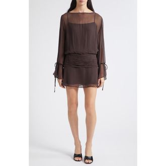 Staud Beatrix Long Sleeve Ruched Waist Dress in Earth at Nordstrom, Size X-Large
