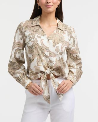 Ellen Tracy Womens Tie Front Shirt