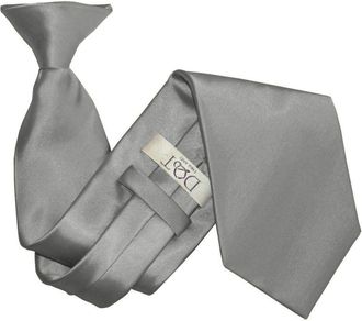 DQT Mens Plain Satin Polyester Easy to Wear Clip On Tie Made for Security Officers Business and Wedding - Platinum