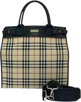 Burberry Pre-owned Tote Bags, female, Multicolor, Size: ONE SIZE Pre-owned Check Canvas Leather 2way Bag