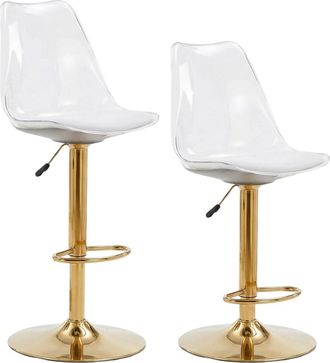 Urban Meuble Juego de 2 taburetes de bar ajustables en pl&aacute;stico transparente