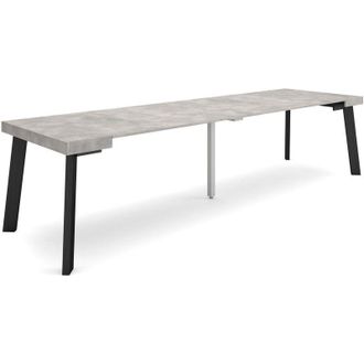 Skraut Home Mesa Consola Extensible, Mesa Comedor Plegable, 300, Para 14 Comensales, Patas De Madera, Estilo Moderno, Gris Cemento - Skraut Home