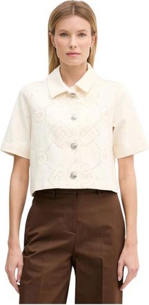 DKNY Korte blouse met oogjesdetail - Dames - Zomerjassen - Beige - M - Katoen - Jassen
