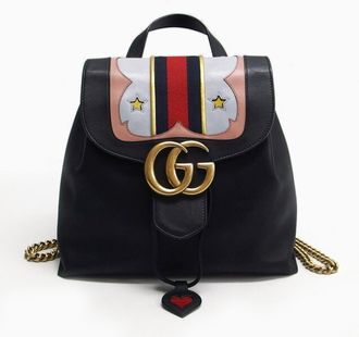 Gucci Black Multi-Color Leather Backpack (Pre-Owned)