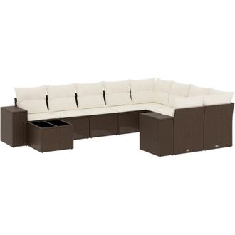 vidaXL Set De Sof&aacute;s De Jard&iacute;n 10 Pzas Y Cojines Rat&aacute;n Sint&eacute;tico Marr&oacute;n Vidaxl