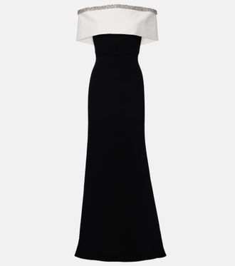 Roland Mouret Embellished off-shoulder crepe satin gown