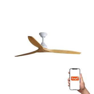 Netlighting Alo Large 3 Blade Ceiling Fan Matt White Wood Tuya Smart System in Light Brown