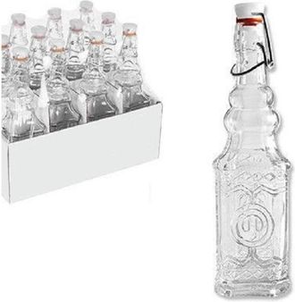 Trade Shop Trade Shop - Establecer 12 Pc Botellas De Vidrio Cuadradas Decoradas Con Tapa Mec&aacute;nica 150 Ml 108008