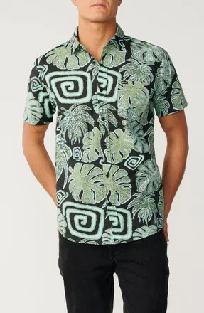 Rip Curl Barrel Killa Short Sleeve Cotton Button-Up Shirt in Washed Black at Nordstrom, Size Xx-Large
