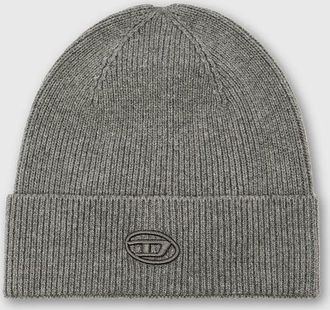 Diesel Ribbed beanie with D embroidery - Knit caps - Unisex - Grey