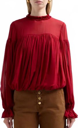 Ulla Johnson Womens Pearl Gathered Silk Blouse In Cerise