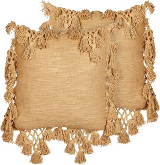 Beliani Conjunto De 2 Cojines De Algod&oacute;n 45 X 45 Cm Con Borlas Beige Arena Olearia
