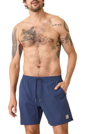 Marine Layer Navy/Blue Striped Lined Sport Hybrid Swim Shorts in Navy/Blue Stripe at Nordstrom, Size Medium