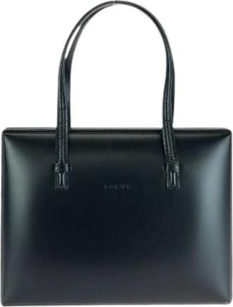 Loewe Pre-owned Tote Bags, female, Black, Size: ONE SIZE Pre-owned Vintage Black Leather Tote Handbag