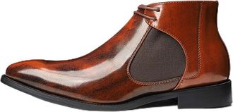 Generic Mens Pointed Toe Smooth Leather Shoes, Lace-Up Block Heel Chelsea Boots, Waterproof Formal Shoes Suitable for Banquets and Business Occasions, Brown,1