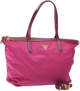 Prada Pre-owned Tote Bags, female, Pink, Size: ONE SIZE Pre-owned Nylon Tote Bag