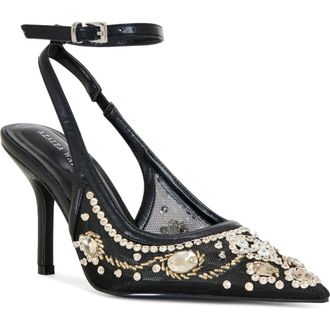 Azalea Wang Ghouldie Ankle Strap Pointed Toe Pump in Black Multi at Nordstrom Rack, Size 6.5