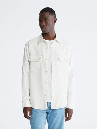Calvin Klein Mens Double Pocket Melange Button-Down Shirt - Neutral - XS