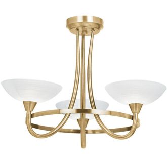 Loops Semi Flush Ceiling Light Antique Brass & White 3 Bulb Hanging Pendant Lamp Shade