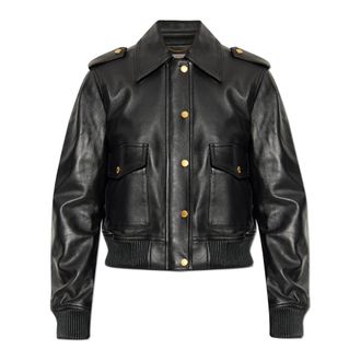 Michael Kors Leather Jackets, female, Black, S, Leather jacket with epaulettes