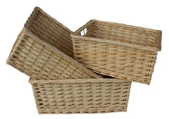 Red Hamper Wicker Set of 3 Kitchen Storage Basket in Brown
