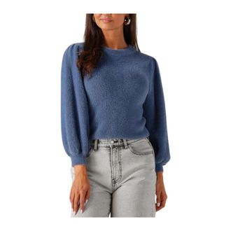 Catwalk Junkie Fuzzy Puff Sleeve Knit - Dames - Ronde hals truien - Blauw - M - Truien & Vesten