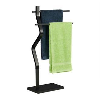 Relaxdays Relaxdays Toallero De Pie Con 2 Barras, Dise&ntilde;o En Zigzag, 85 X 43,5 X 20 Cm, Soporte Toallas Ba&ntilde;o, Acero Y Mdf, Negro