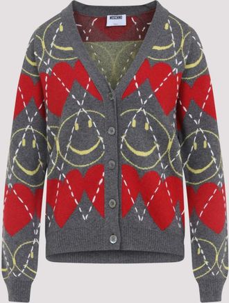 Moschino Grey Smile Wool Cardigan