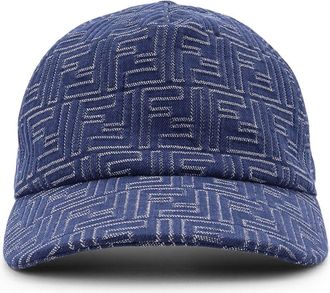 Fendi Ff Jacquard Denim Baseball Hat-Uomo