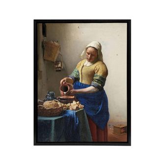 Artery8 Johannes Vermeer The Milkmaid Framed Canvas Wall Art Print | Size: W24 x H32