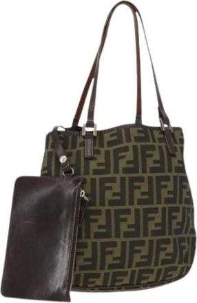 Fendi Pre-owned Tote Bags, female, Brown, Size: ONE SIZE Pre-owned Vintage Zucca Canvas Hand Bag