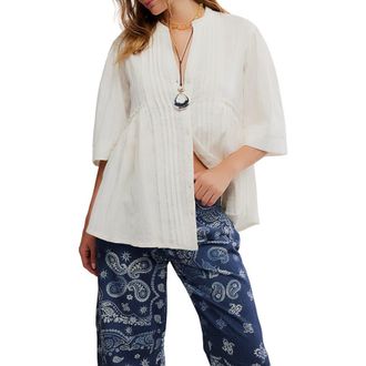 Free People Willow Pintuck Cotton Button-Up Shirt in Ivory at Nordstrom, Size Small