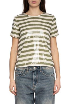 Zadig&Voltaire Tchao Sequin Stripe Top in Moss at Nordstrom, Size X-Small Regular