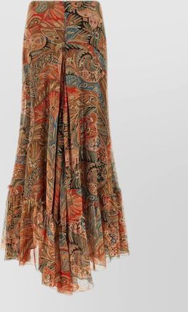 Etro paisley foliage skirt asymmetric hem ruffles