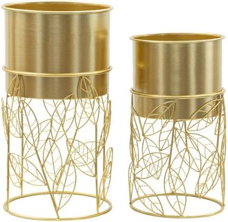 Dmora Dmora - Set di 2 portavasi Godego, Complemento darredo, Articolo decorativo, Accessorio darredo, 23x23 h43 cm, Oro