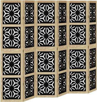 vidaXL Biombo Separador 6 Paneles Madera Maciza Paulownia Marr&oacute;n Negro Vidaxl