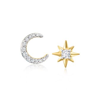 Ross-Simons Diamond Moon and Star Mismatched Earrings in 18kt Gold Over Sterling