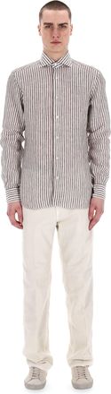 Barba Dandylife Line Linen Tailored Stripe Shirt