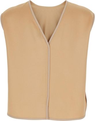 Forte_Forte Womens Sleeveless Top Beige Viscose Acetate Tops