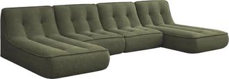 Oviala Sof&aacute; modular con 2 chaise longues de tela 320 cm 4 plazas verde