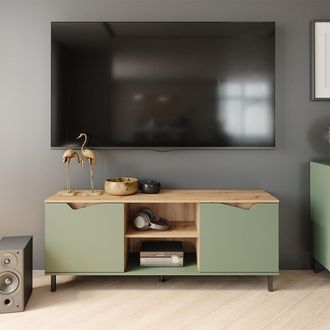 Vicco Mueble Bajo Para Tv Marelle, Verde/artesano, 150 X 60 Cm Con 2 Puertas, Vicco