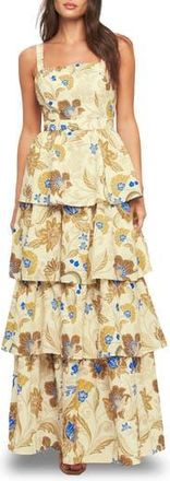 Flying Tomato Tiered Ruffle Print Maxi Dress in Ivory at Nordstrom Rack, Size Medium