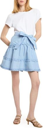 Cinq &agrave; Sept Jessie Mixed Media Stretch Cotton Dress in White/Blue Wisteria Multi at Nordstrom, Size Xx-Small