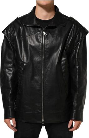Dolce & Gabbana Full Zip Jacket - Heren - Leren en Su&egrave;de Jassen - Zwart - 3XL - Leer - Jassen