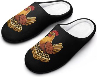 Generic Chicken Waffles1 Funny Mens Slippers Cotton Warm House Shoes Memory Foam Sandals Print Size 7-14