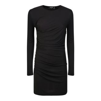 Dsquared2 Kleedjes, Dames, Zwart, S, Zwarte Ruches Mini Jurk Elegante Stijl