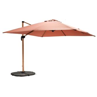 Oviala Parasol exc&eacute;ntrico inclinable cuadrado (3 x 3 m) + 4 losas de lastre