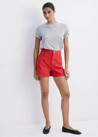 Mango Short denim vita alta rosso - Donna - 36 - MANGO